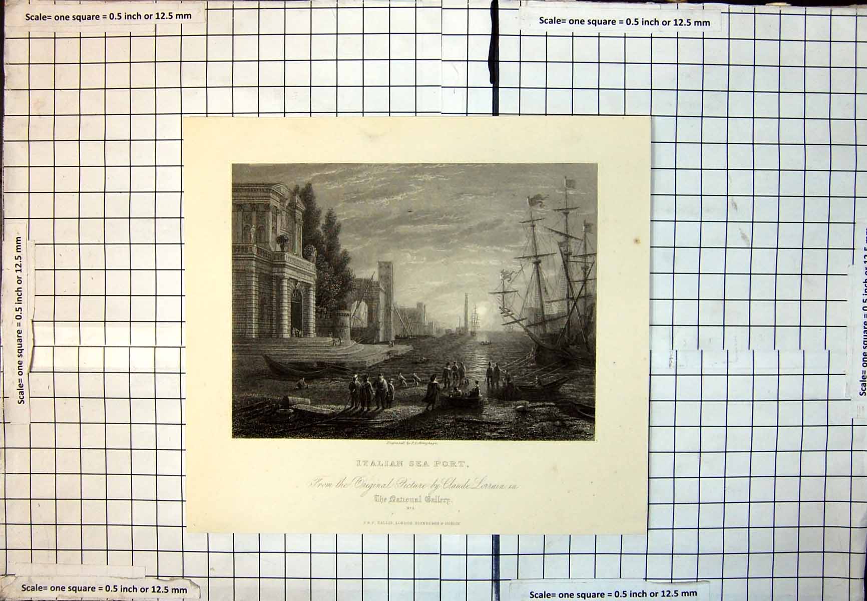 Antique Print Italian Sea Port From Claude Lorrain Sailing Ship People 318J