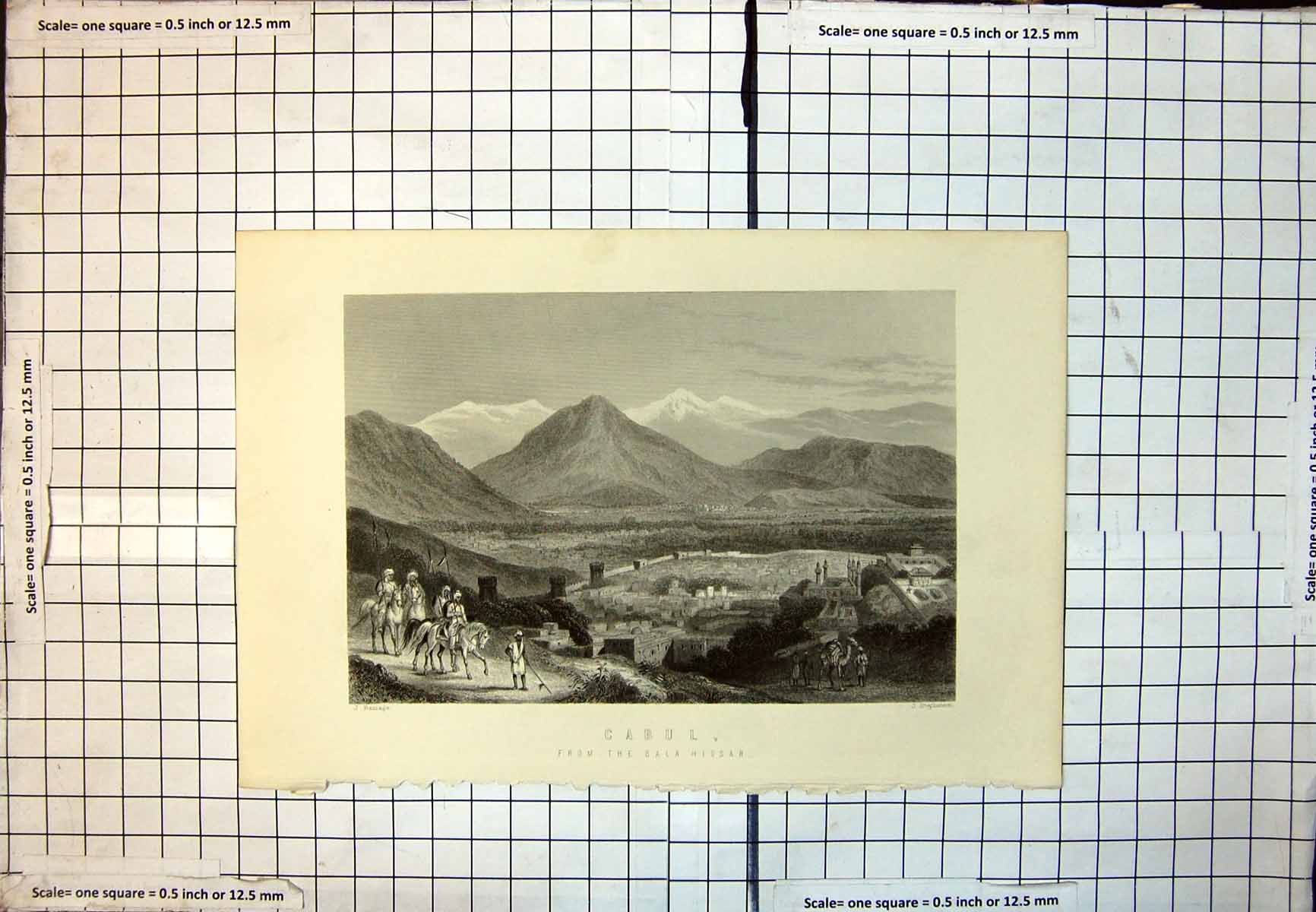 Old Cabul From Bala Hissar City Wall Buildings Mountains Horseback 323J