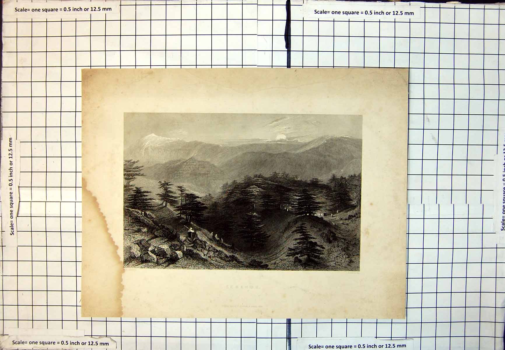 Antique Print Lebanon People Hillside Mountains Trees Rocks Rural Scene 328J