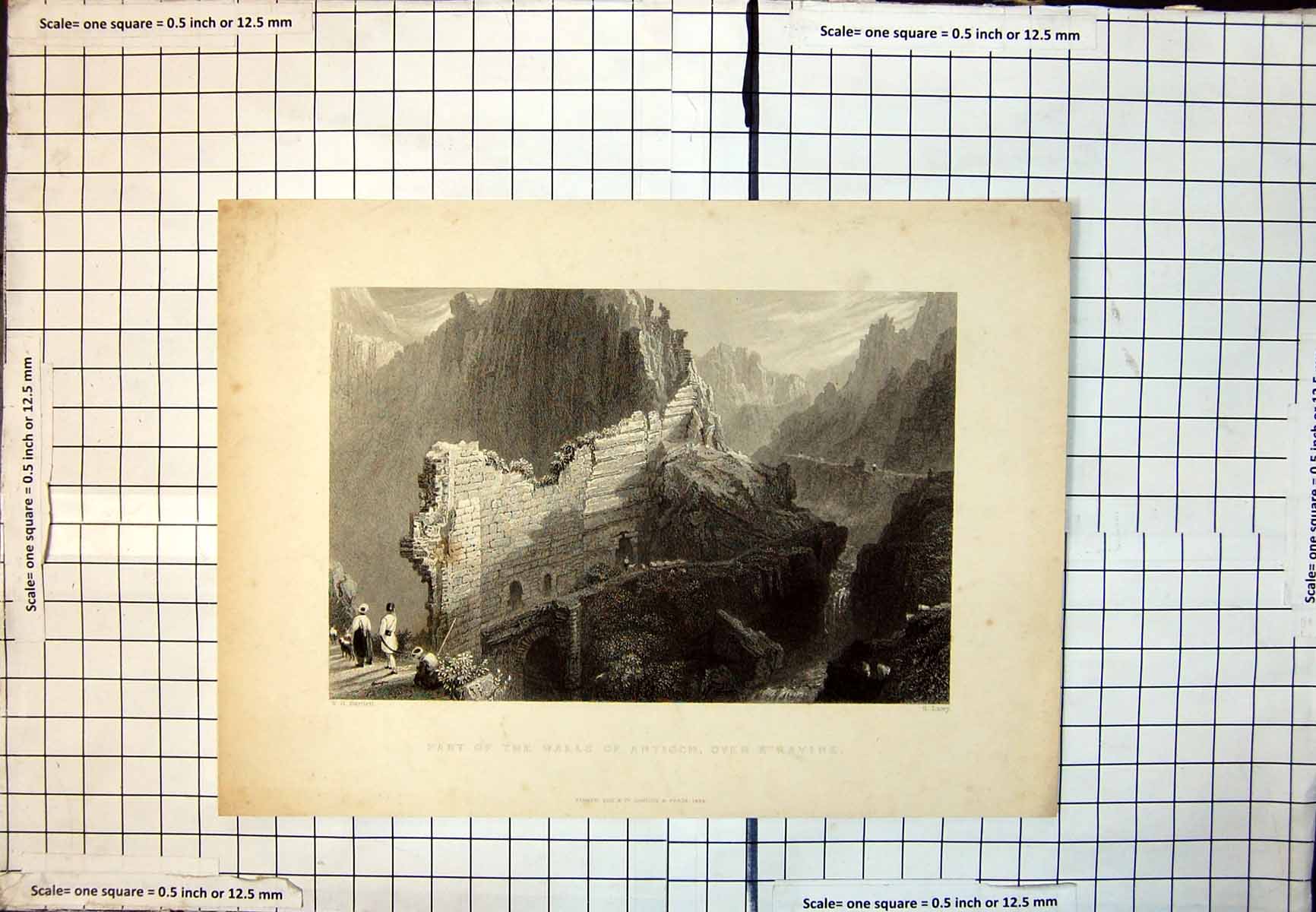 Old Part Walls Antioch Over A Ravine Mountain Cliff Faces Stonework 333J