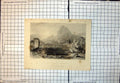 Old Print Temple Fountain Zagwhan Mountain Leopards Pool Foliage Tree 340J