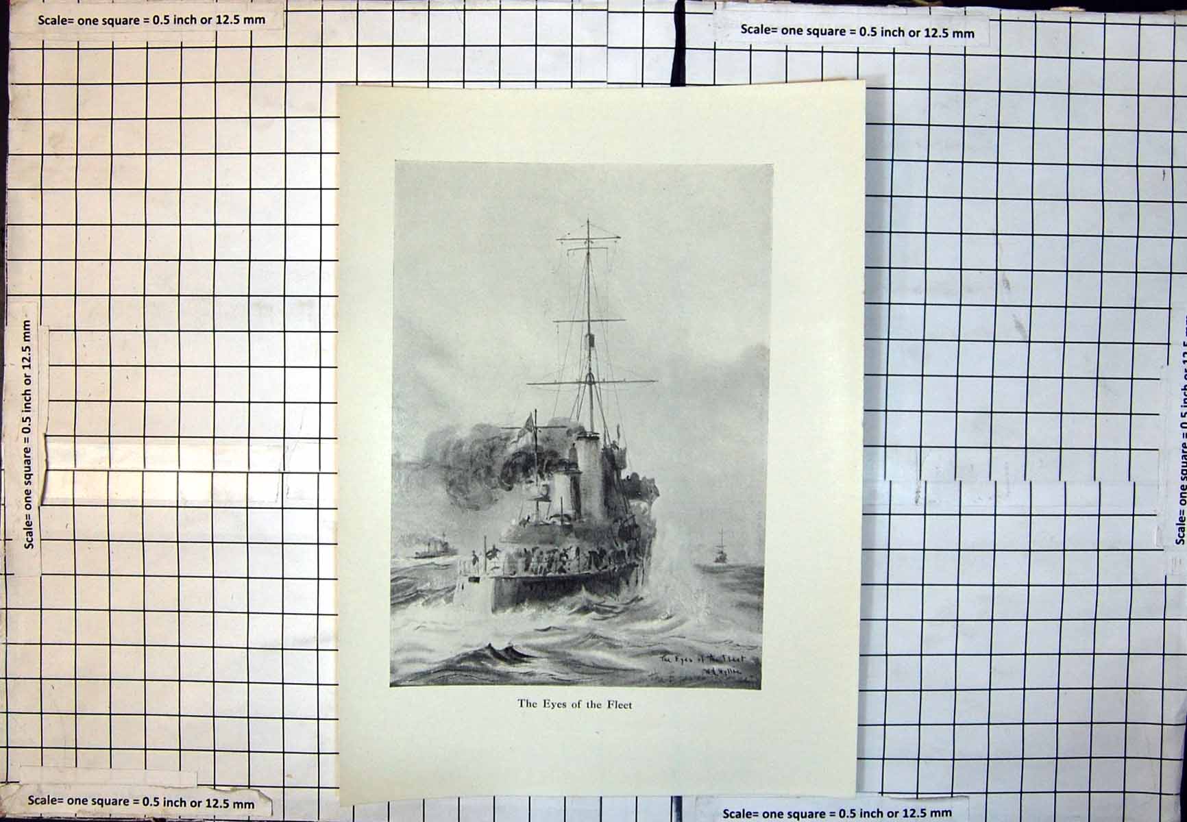 Old Print Eyes Fleet Steam Ship Lookout At Sea Other Ships Wl Wyllie 362J