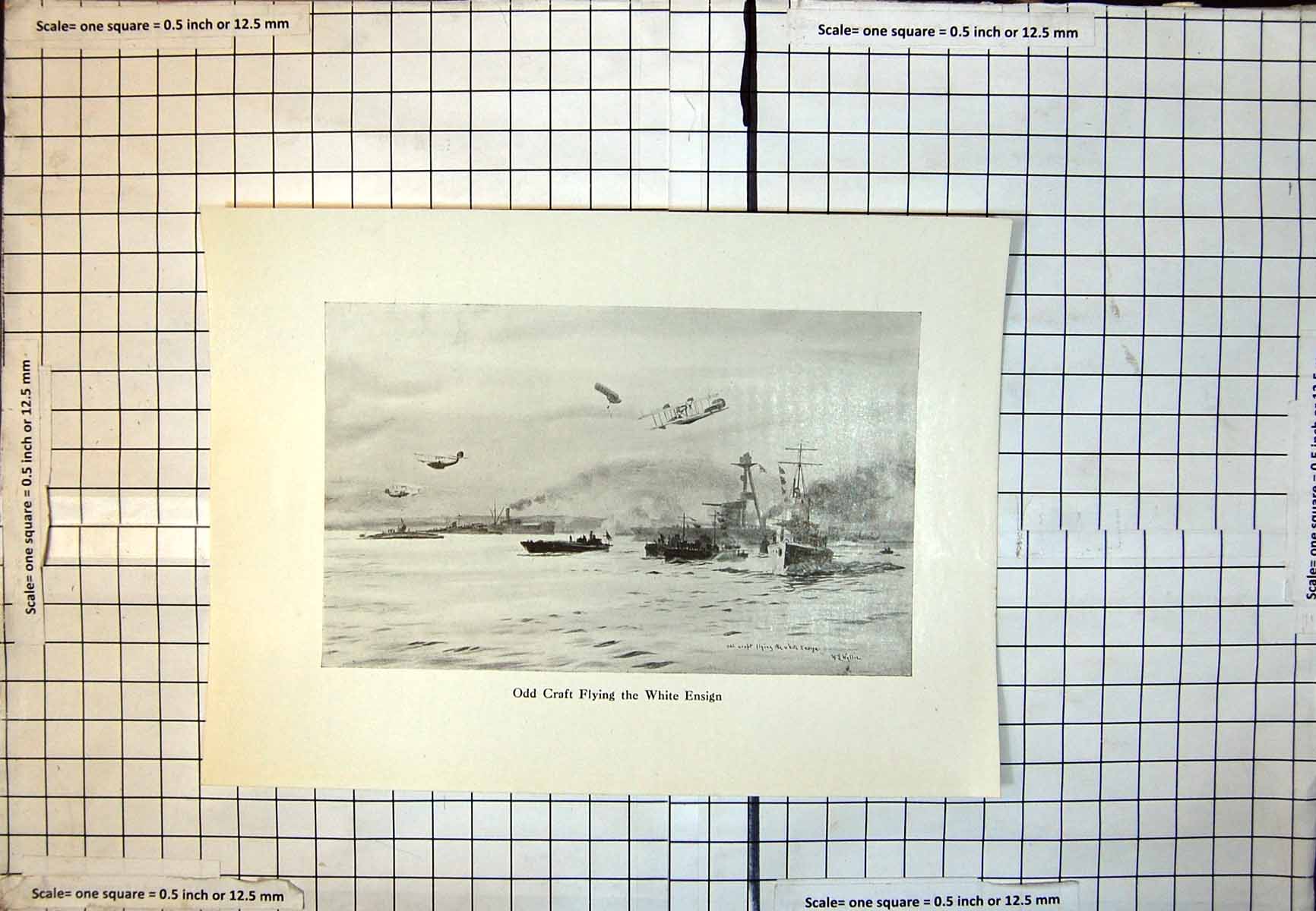 Old Odd Craft Flying White Ensign Biplane Zeppelin Ships Wl Wyllie 363J