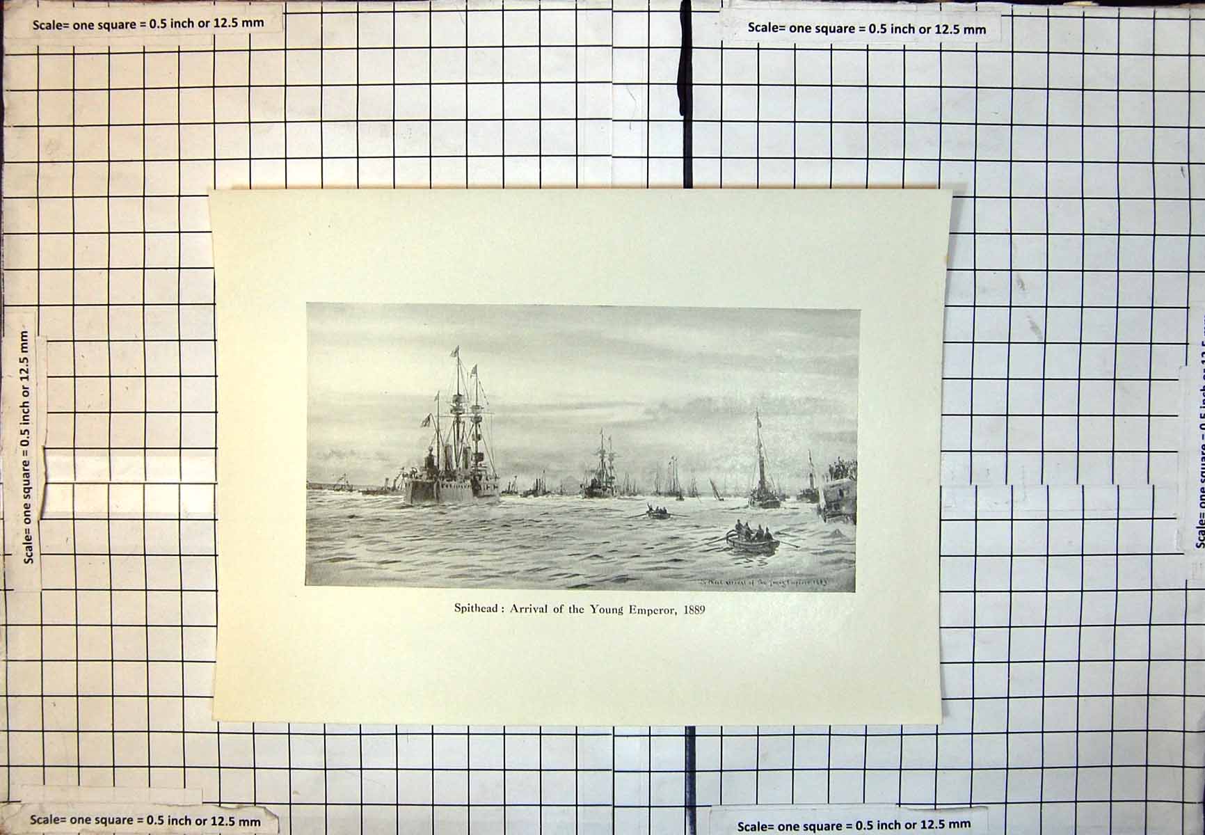 Antique Print Spithead Arrival The Young Emperor Sailing Ships Warships 379J
