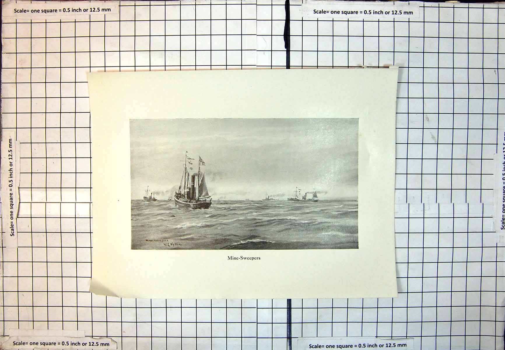 Old Mine-Sweepers Ships At Sea War Steamships Sail Flags Wl Wyllie 380J
