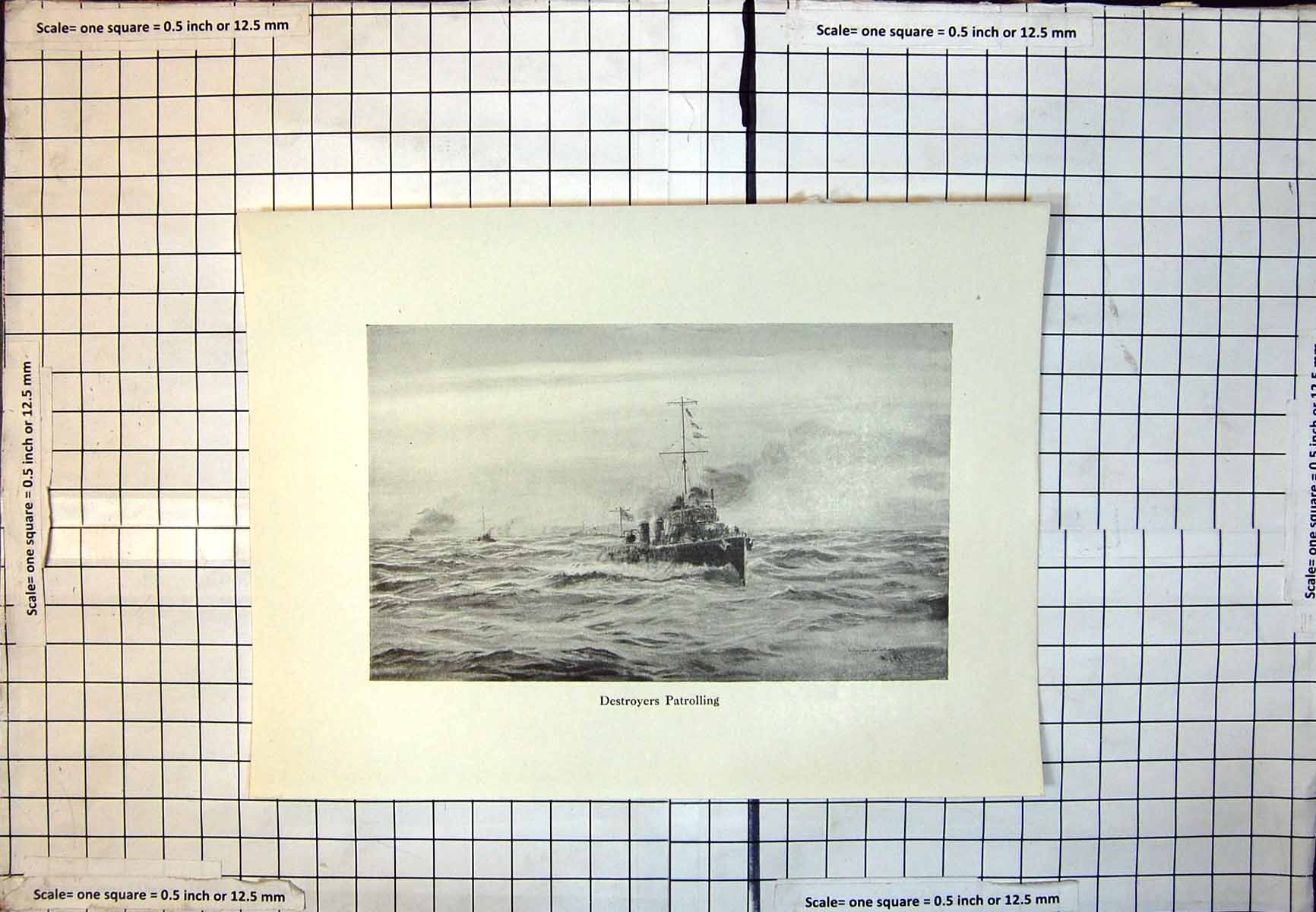 Old Destroyers Patrolling Choppy Sea Expansive Sky Ships Wl Wyllie 381J