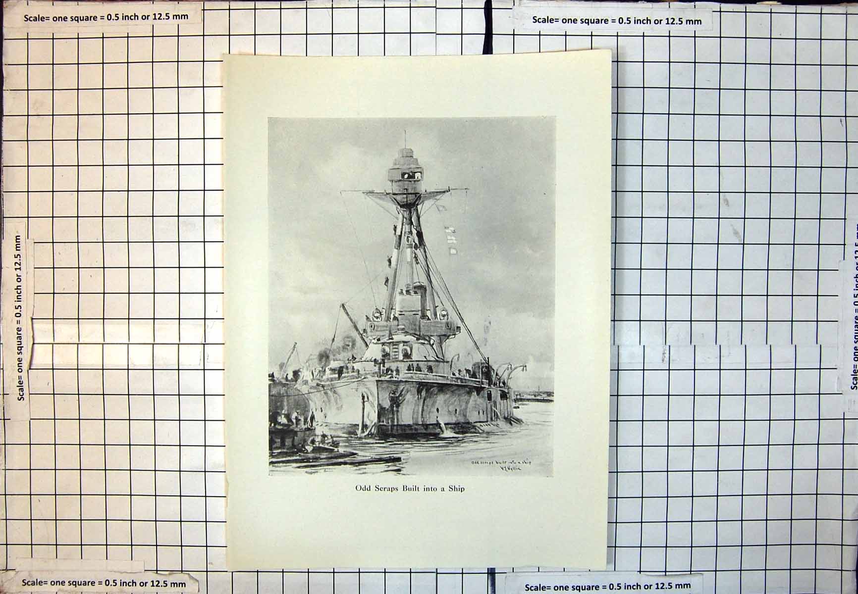 Old Odd Scraps Built Into A Ship Flags Flying Men Aboard Wl Wyllie 387J