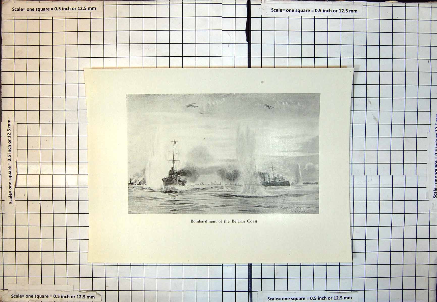 Old Bombardment Belgian Coast Ships Gunfire Aeroplanes Wl Wyllie 388J