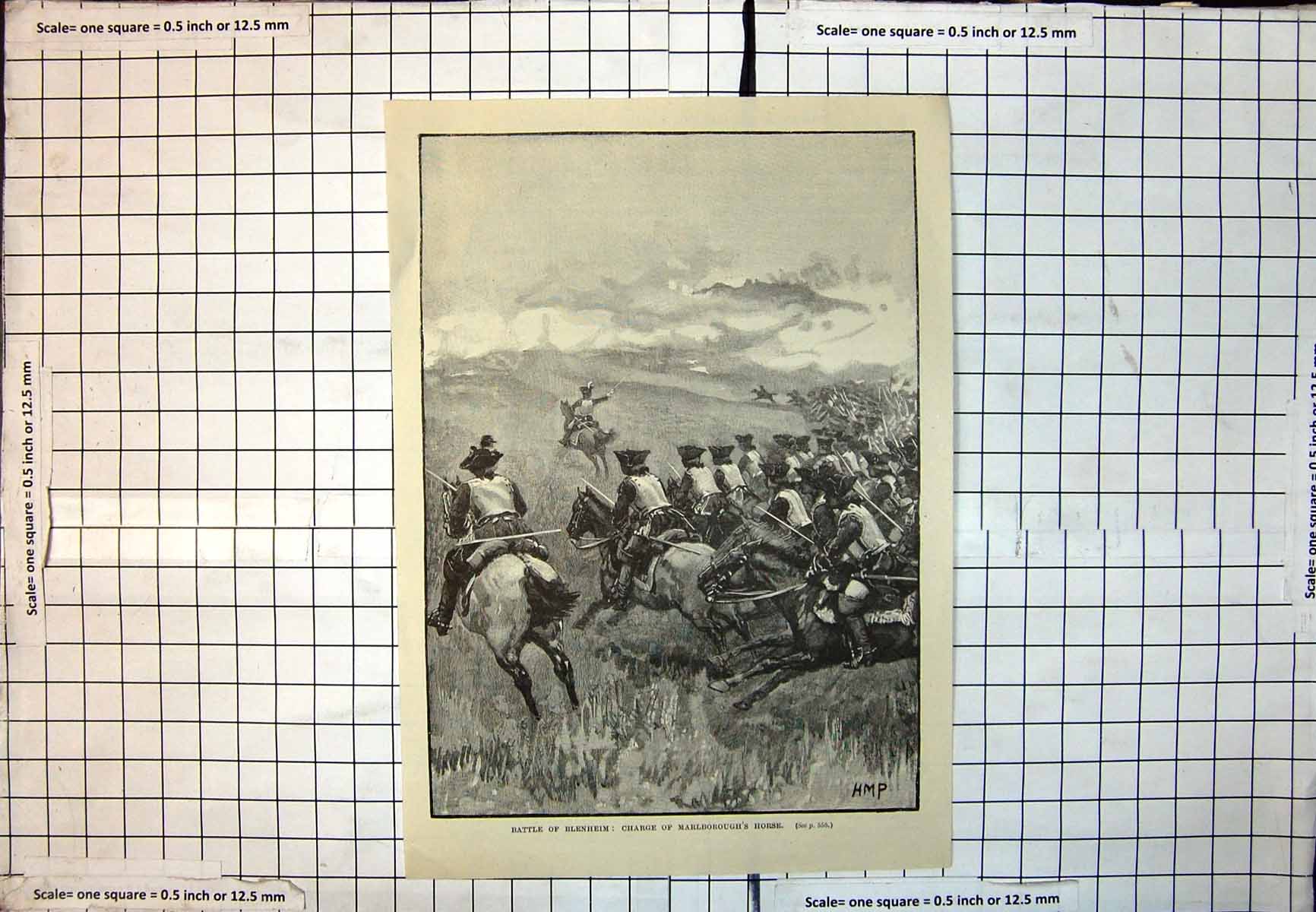 Antique Print Battle Blenheim Charge Marlborough'S Horse Armour Swords 395J