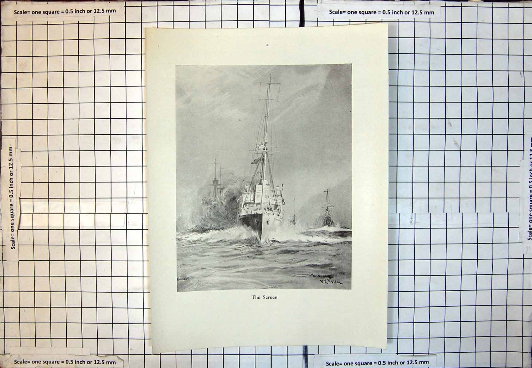 Old The Screen Ship Billowing Smoke Others Following War Wl Wyllie 400J