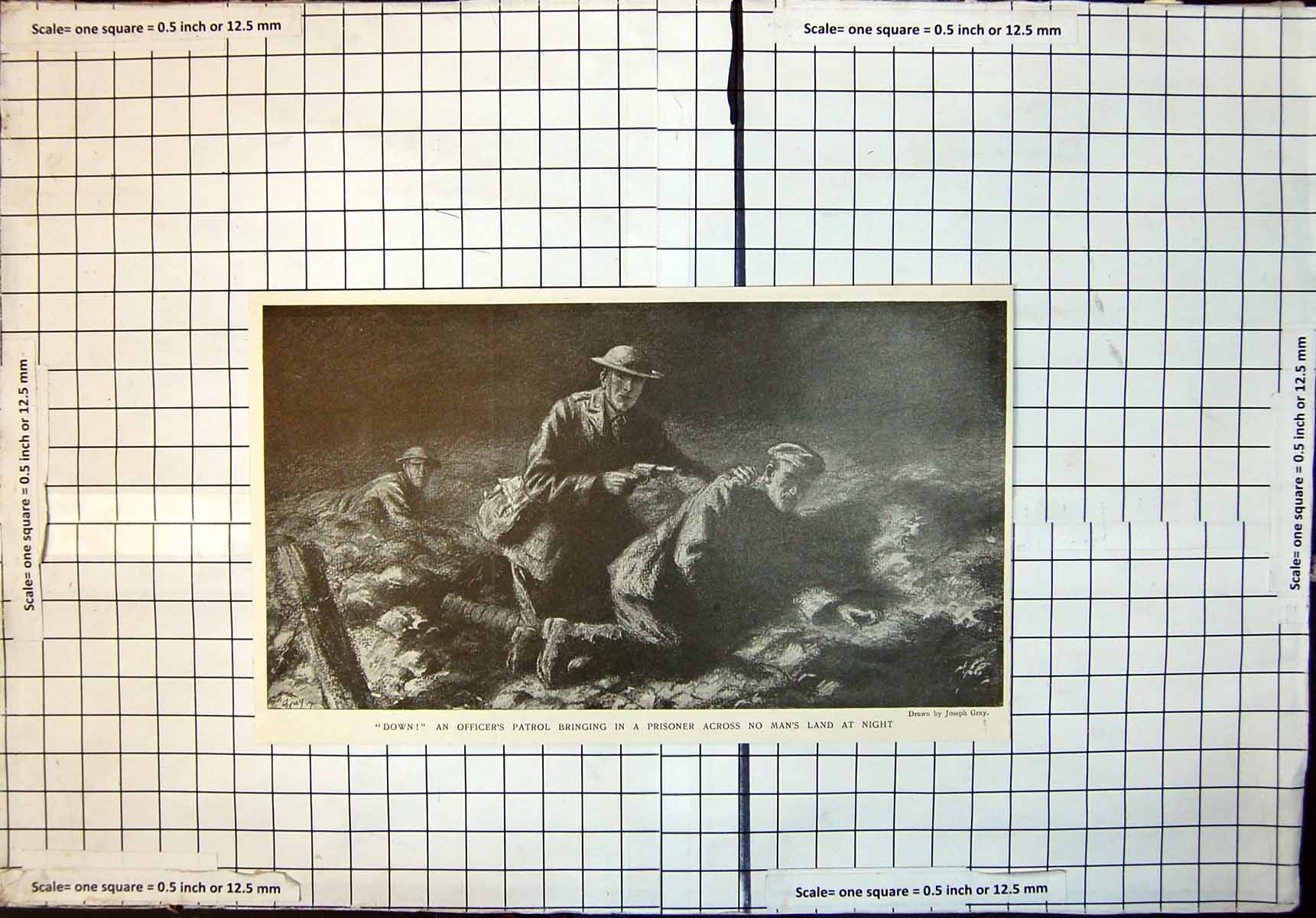 Old Print Ficers Patrol Bringing Prisoner Across No Mans Land Night 1917 20th
