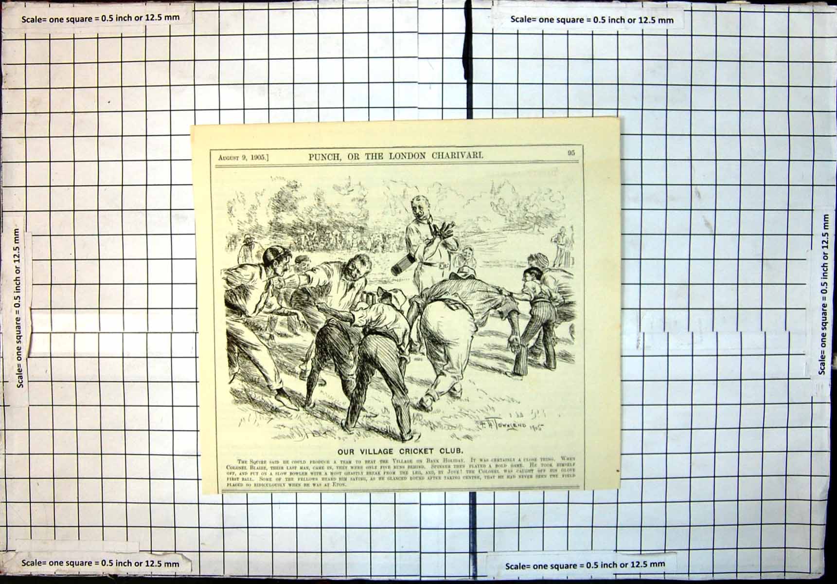 Antique Print Our Village Cricket Club Squire Bank Holiday F Townsend 1905 20th