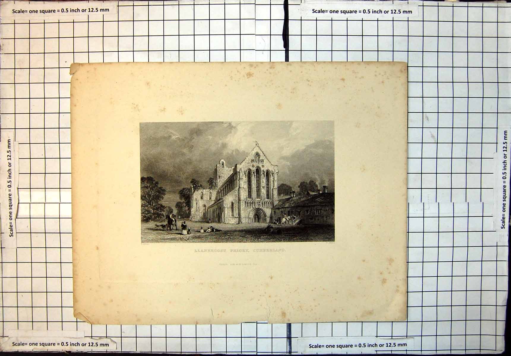 Original Old Antique Print Llanercost Priory Cumberland