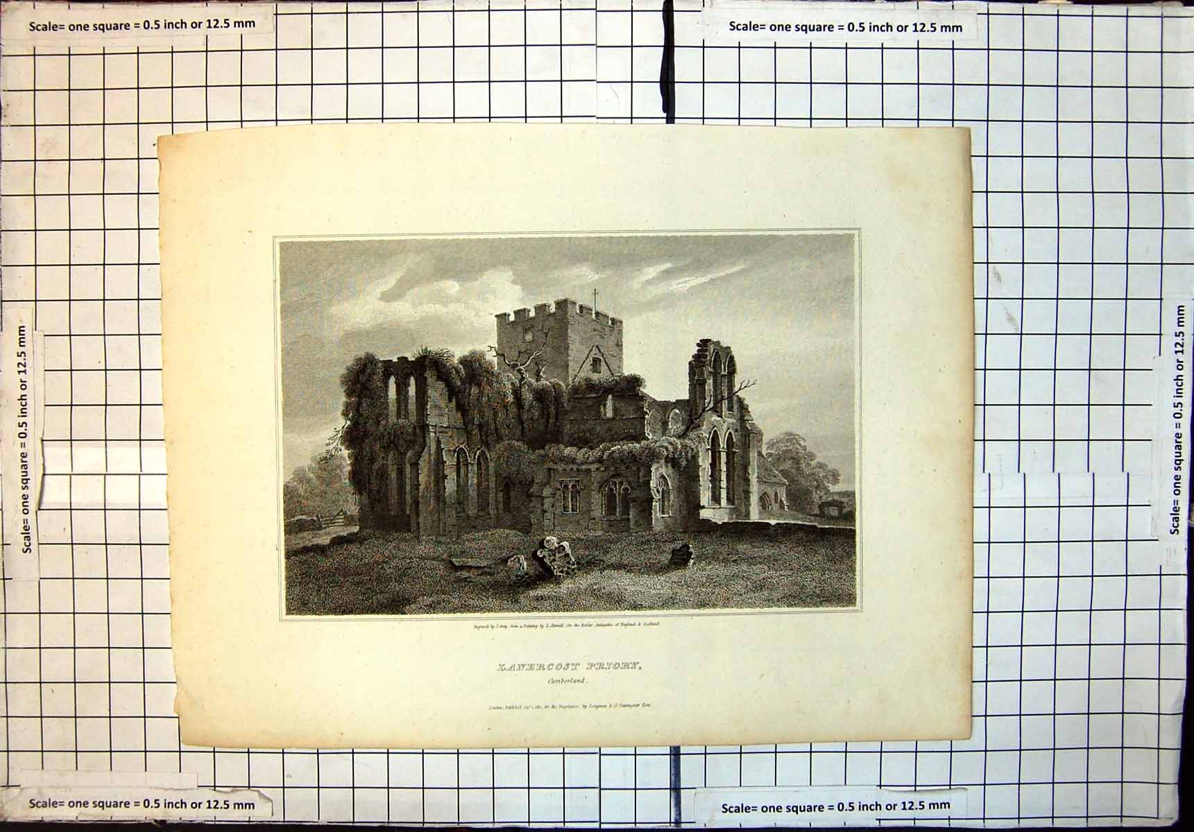 Original Old Antique Print Lanercost Priory Cumberland J Greig L Clennill