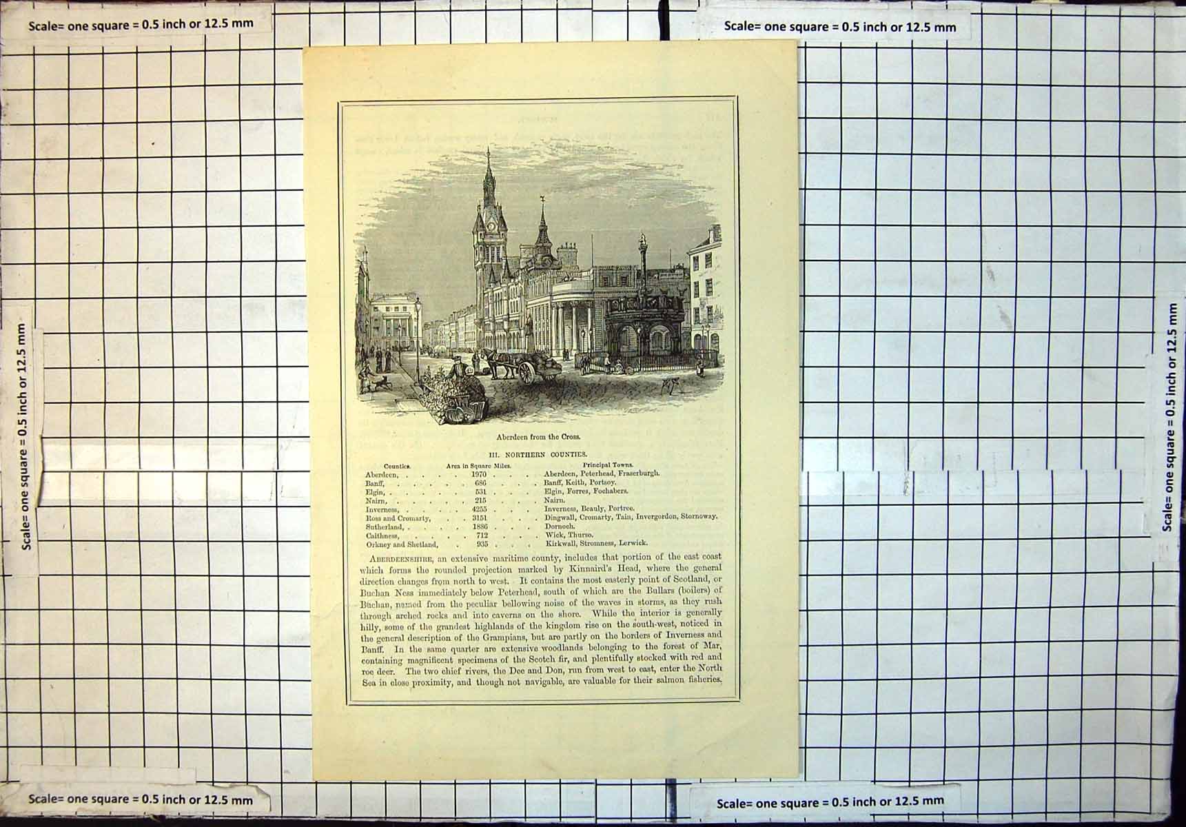 Old Antique Print Aberdeen From Cross Northern Countries Principal Towns