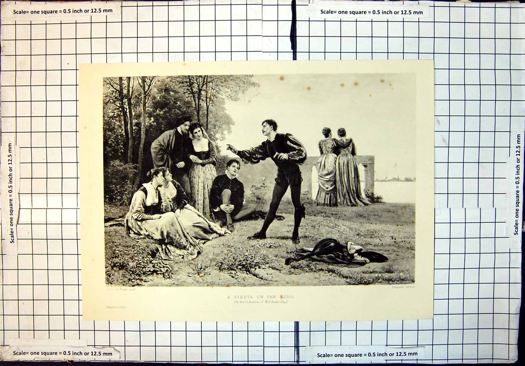 Original Old Antique Print Siesta On Lido Men Ladies Eugene De Blaas 1893 19th
