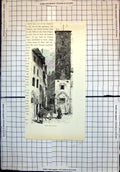 Antique Print Dantes House Florence Passers Bye Spinning Wheel Basket Back
