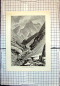 Original Old Antique Print Carrara Mountains Valley Oxen Pulling Cart
