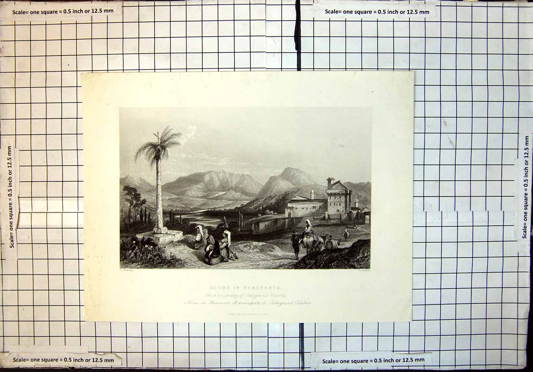 Original Old Antique Print Scene Benevento Principality Talleygrand Calabria
