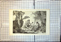 Original Old Antique Print Two Fishermen Beach Boat Nets Fish 1866 Victorian