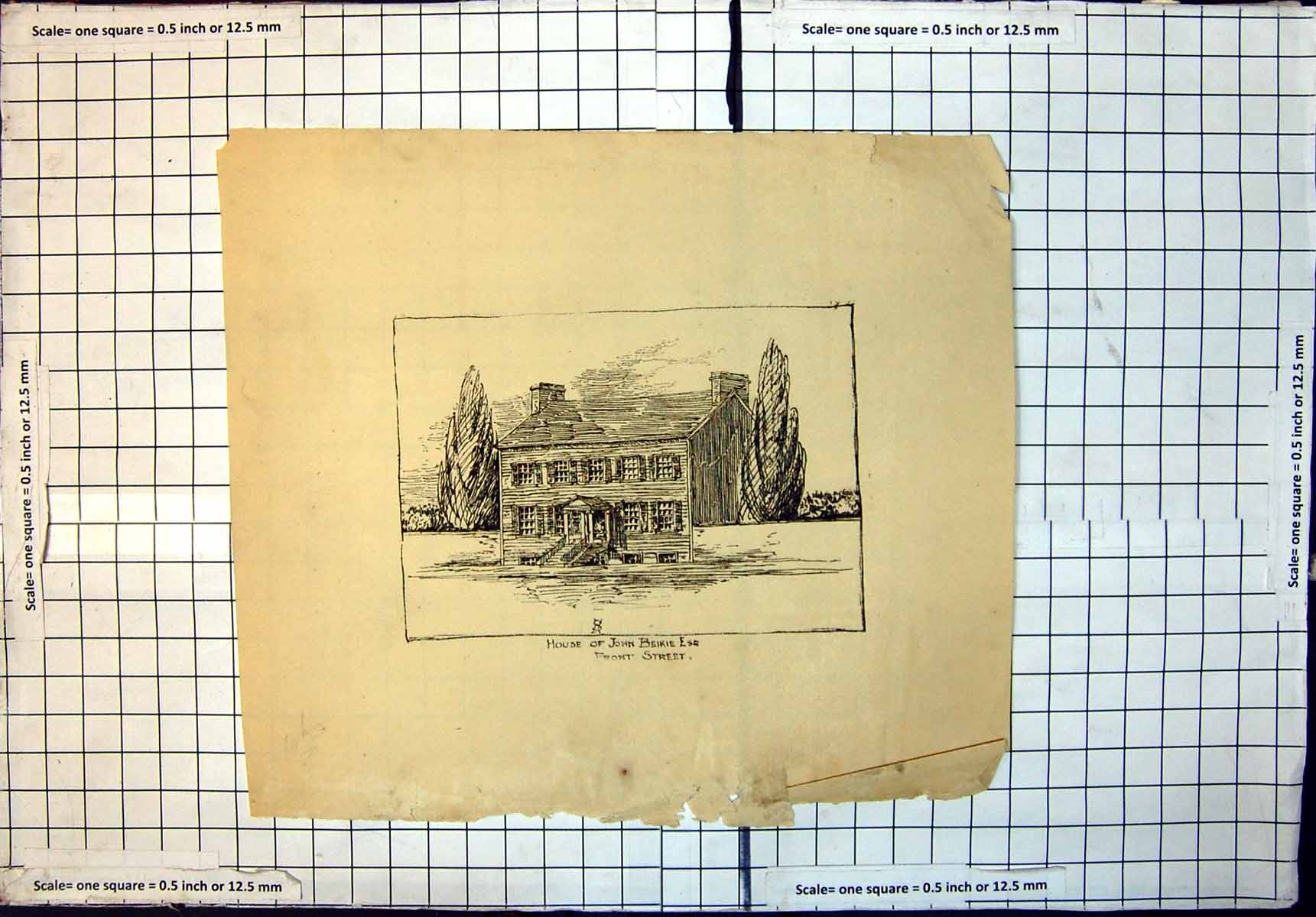 Original Old Antique Print House John Beikie Front Street
