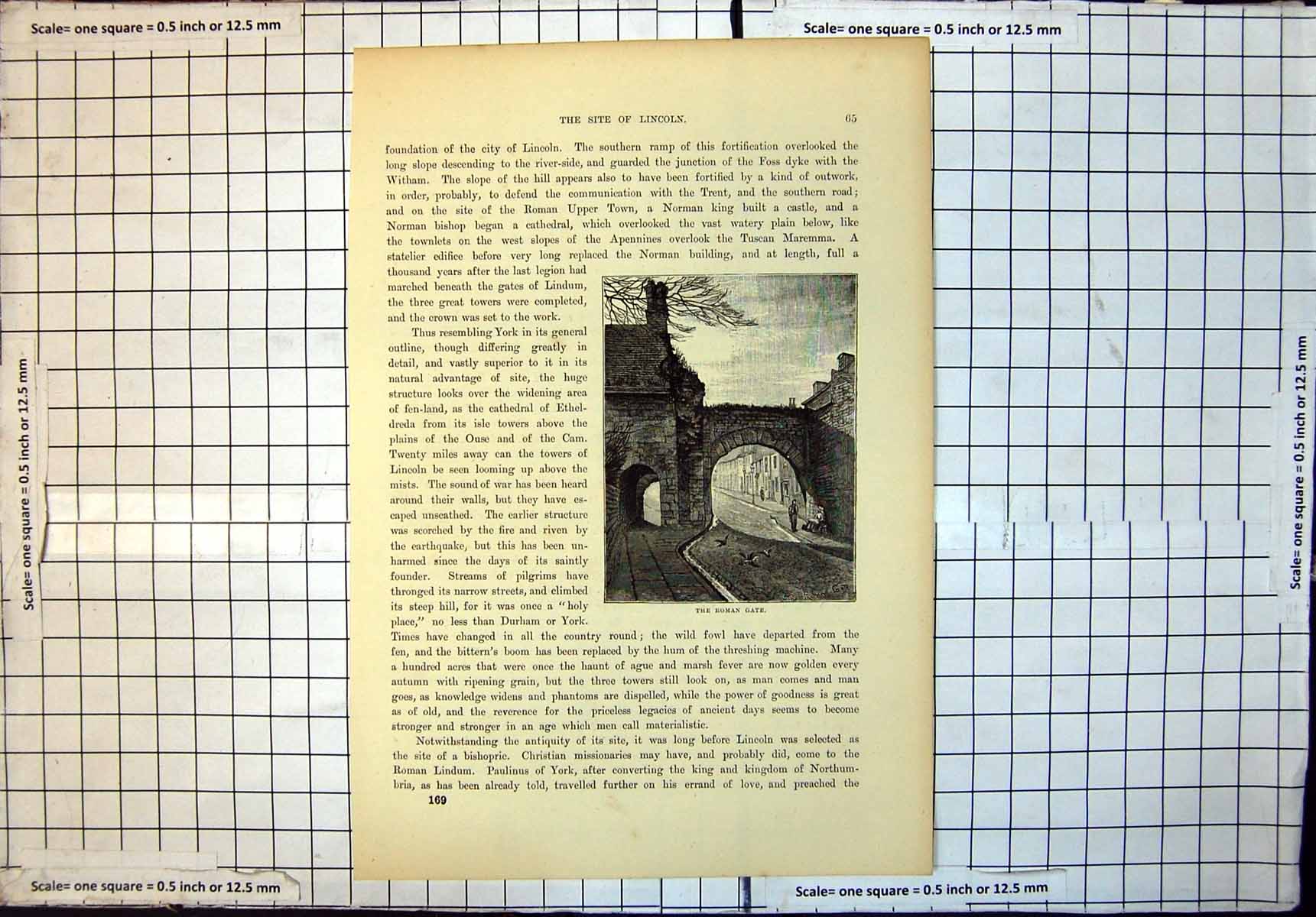 Original Old Antique Print Roman Gate Archway Lincoln