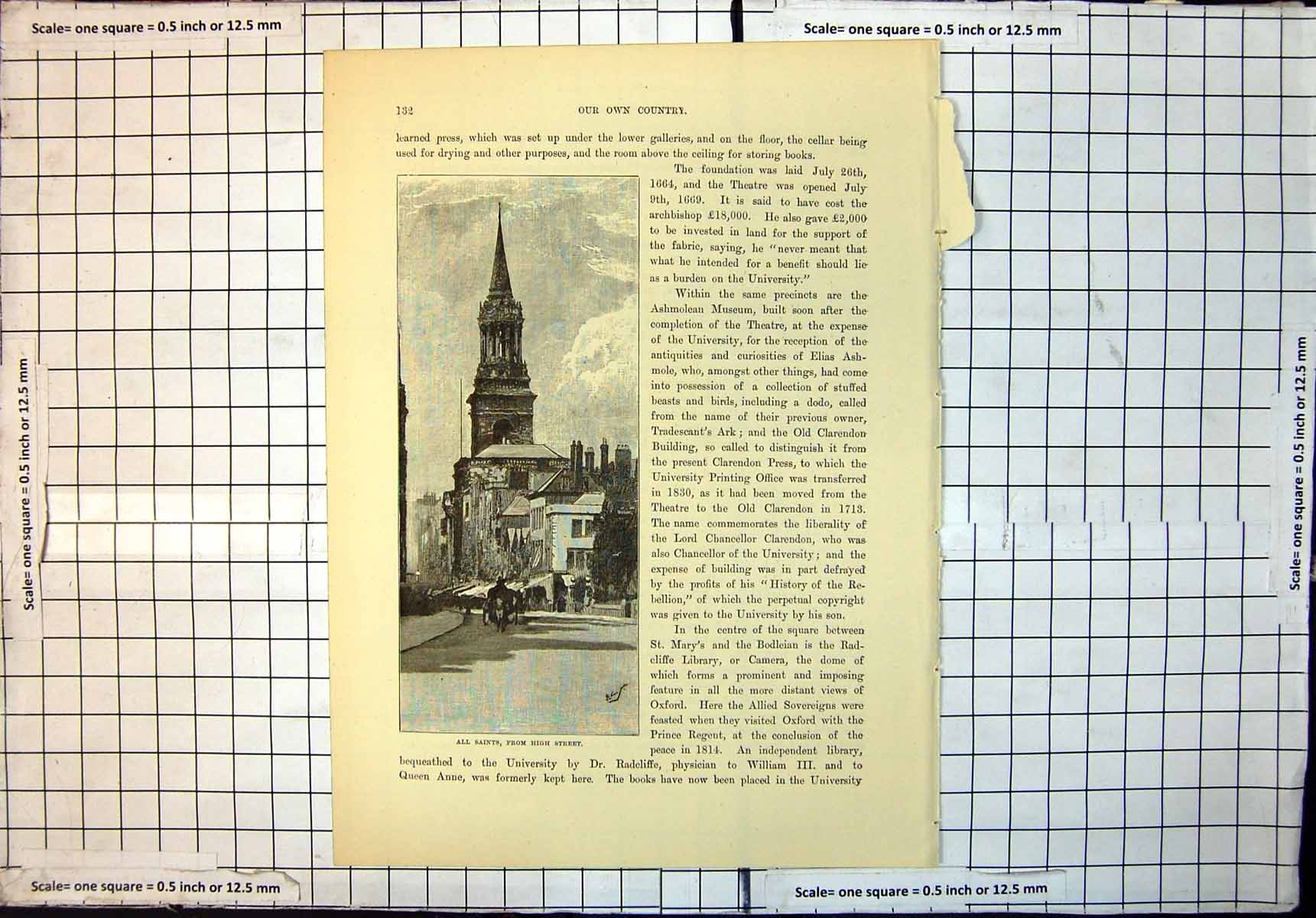 Original Old Antique Print All Saints Church From High Street Oxford