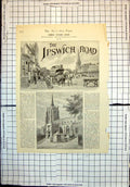 Antique Old Print Town Romford Church Shops Horse Cart St Marys Chelmsford