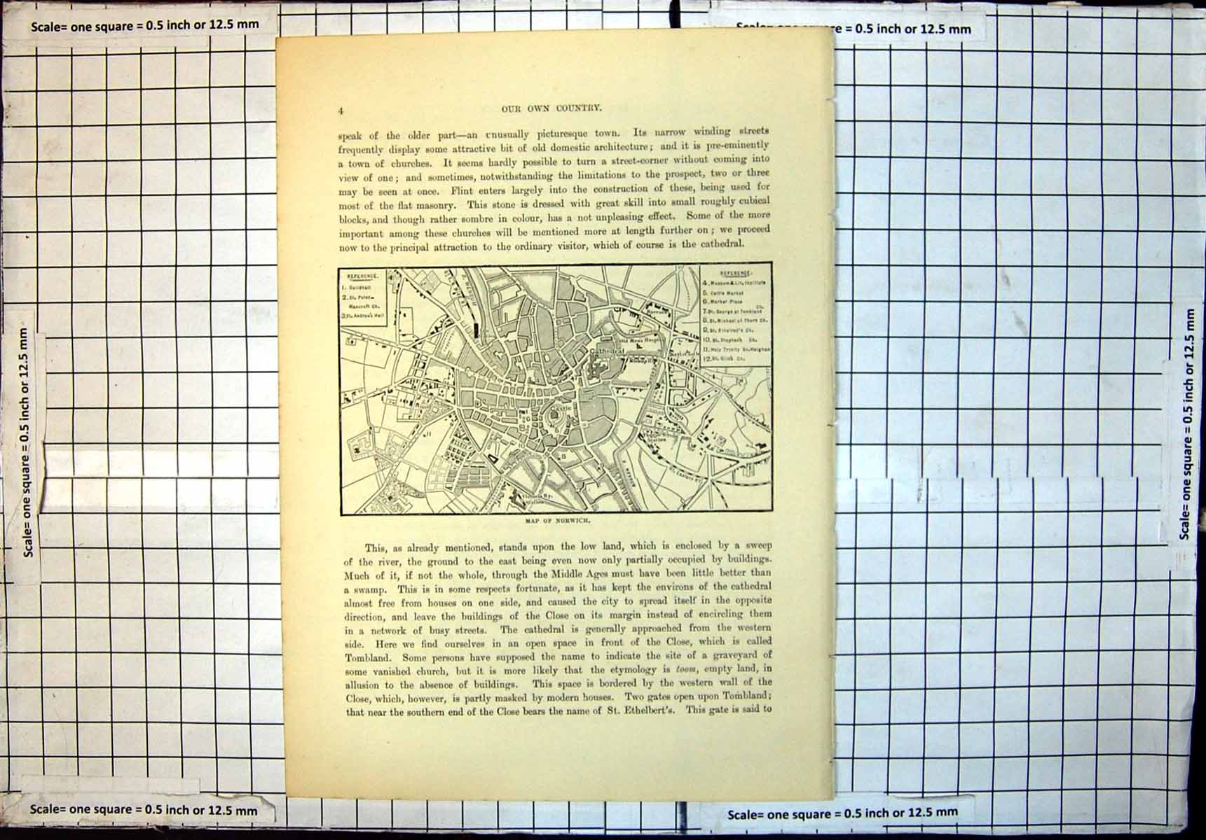Original Old Antique Print Map Norwich Our Own Country