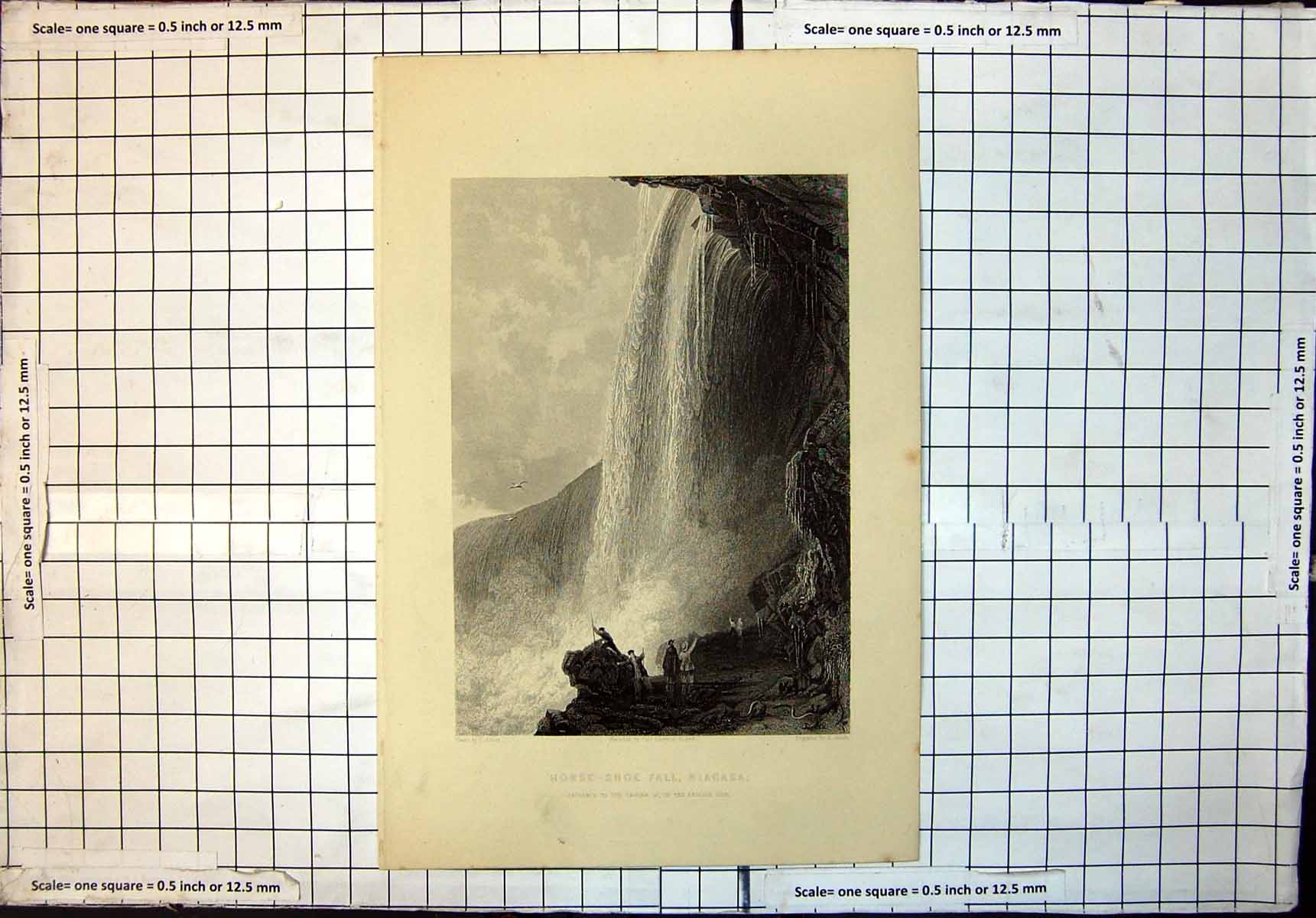 Antique Old Print Horse Shoe Fall Niagara Entrance Cavern English Side C 1865