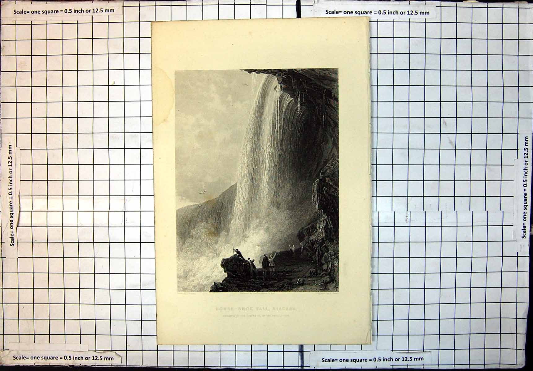 Old Antique Print Horse Shoe Fall Niagara Entrance Cavern T Allen R Sands