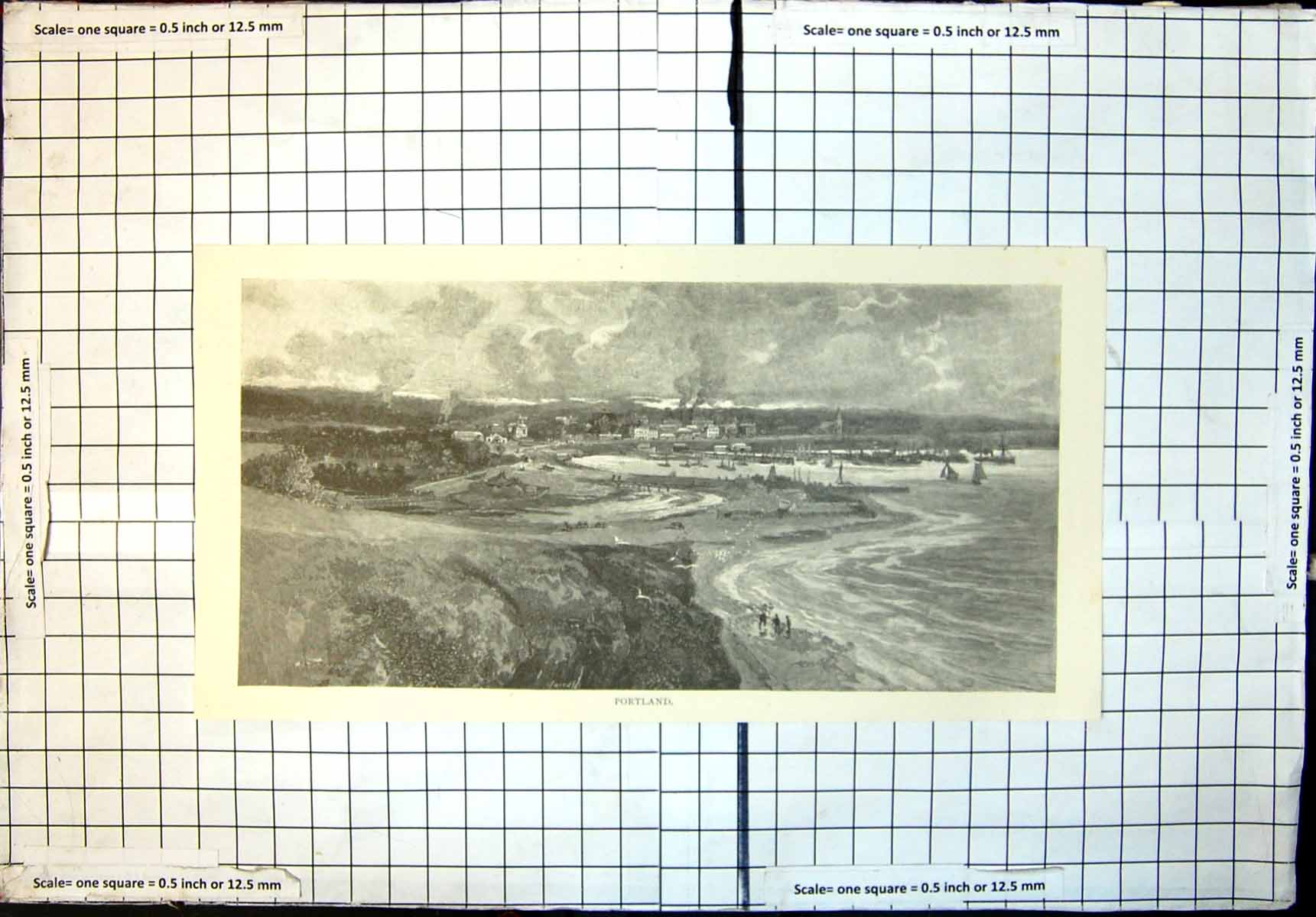 Original Old Antique Print Portland Town Victoria Harbour Ships Bay 1886 19th