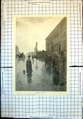 Antique Old Print Spring Street Melbourne Wet Day Horse Carriage Walkers 1886