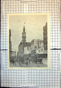 Antique Print Elizabeth Street Melbourne Horses Carriages Pedestrians 1886 19th