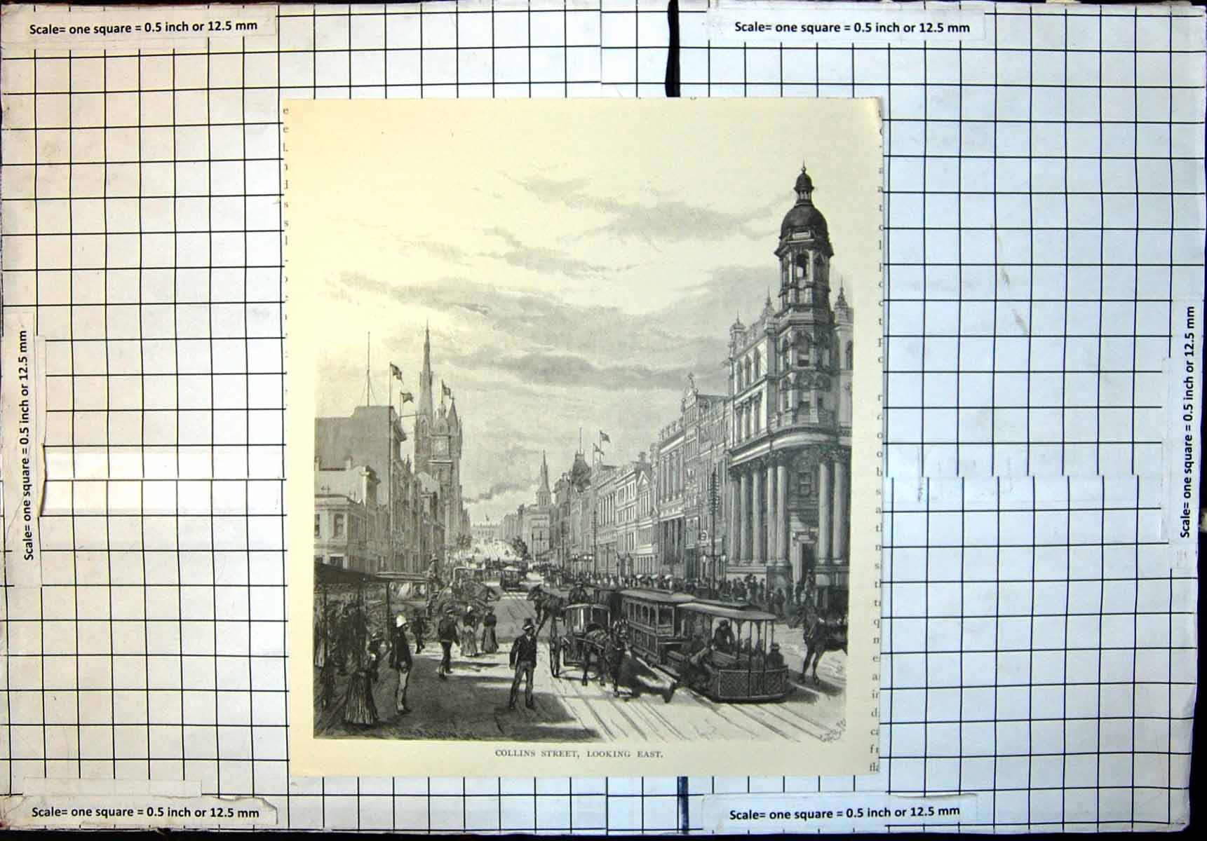 Old Collins Street Melbourne Looking East Horses Carriages Tram 1886 Victorian