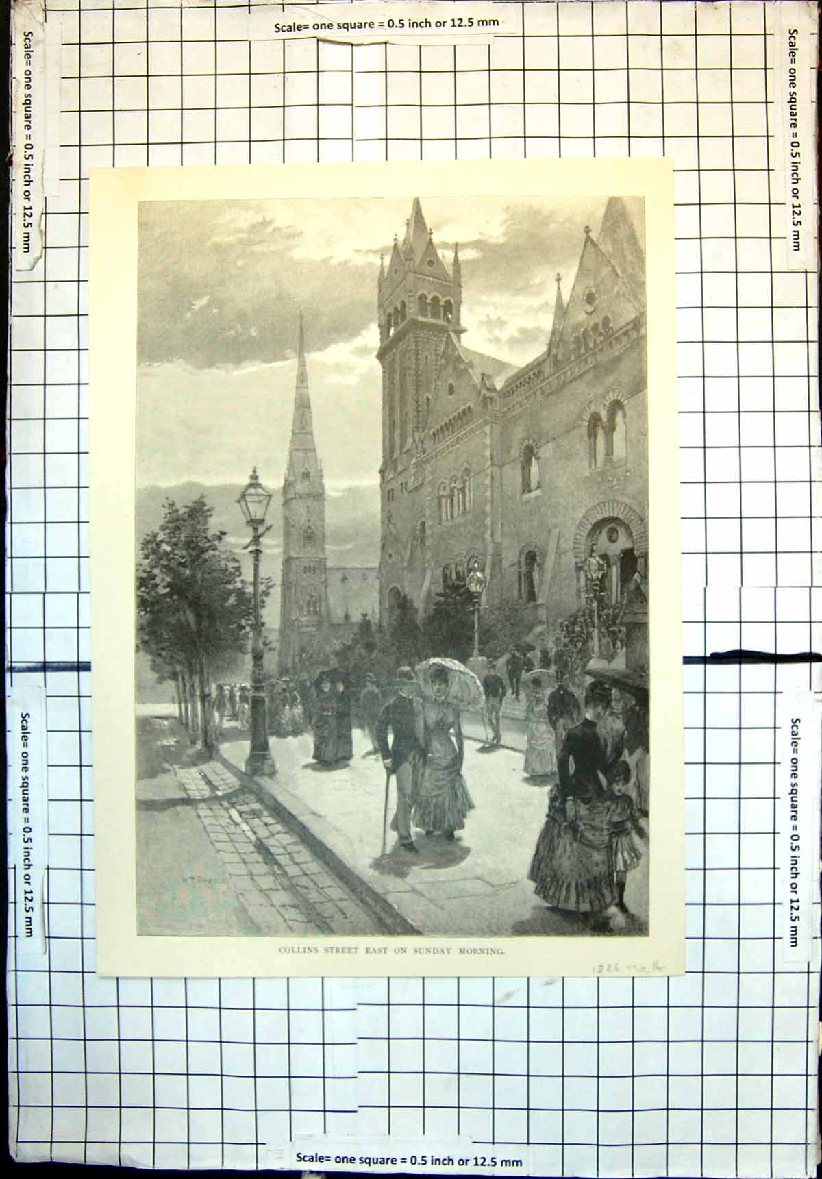 Old Collins Street East Melbourne Sunday Morning Ladies Parasols 1886 Victorian