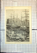Antique Print Sydney Shipping Circular Quay Loading Ships Horses Carts 1886
