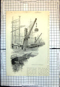 Old Antique Print Loading Coal Newcastle New South Wales Crane Ship 1886 19th