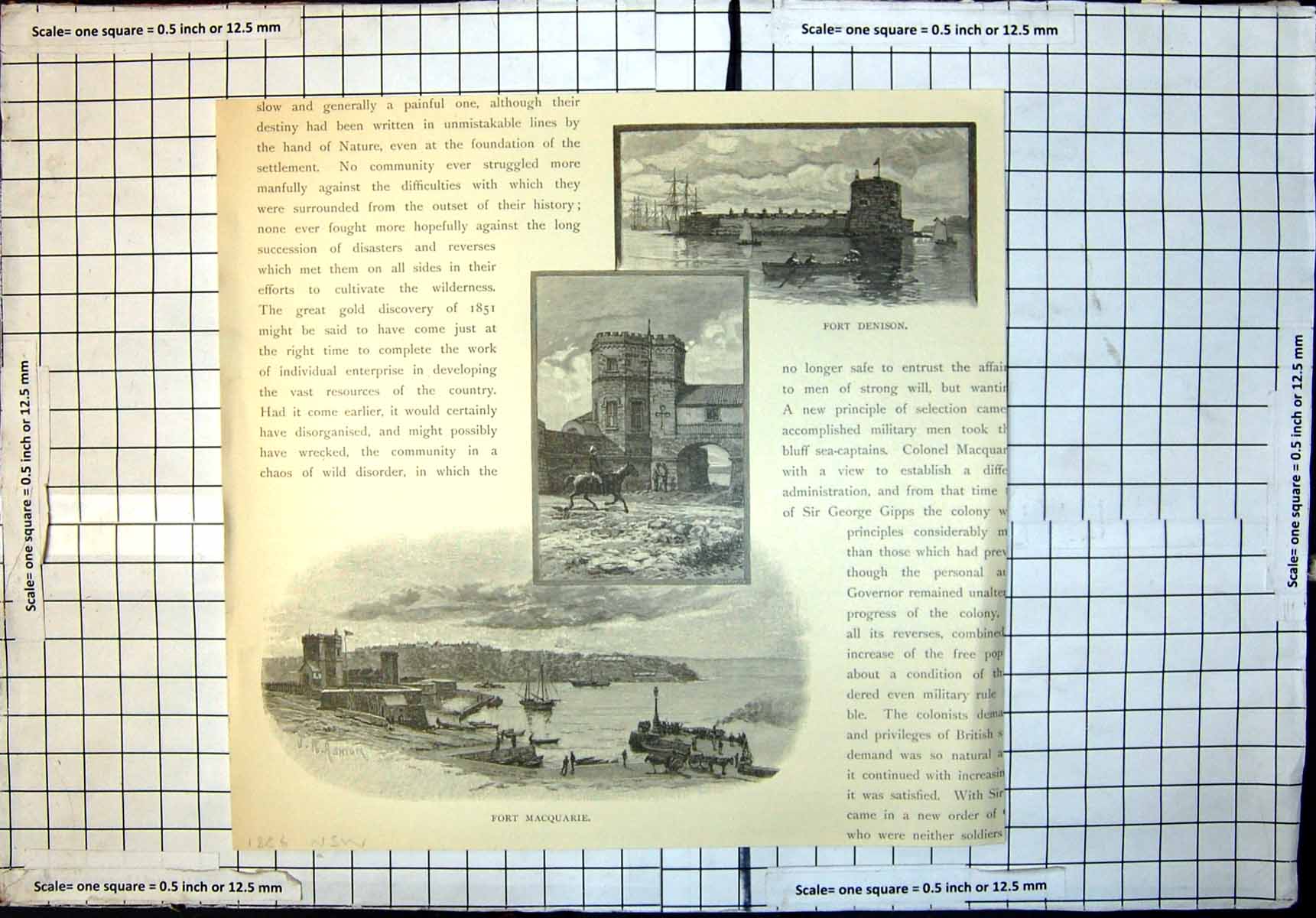 Original Old Antique Print Fort Macquarie Fort Denison New South Wales 1886
