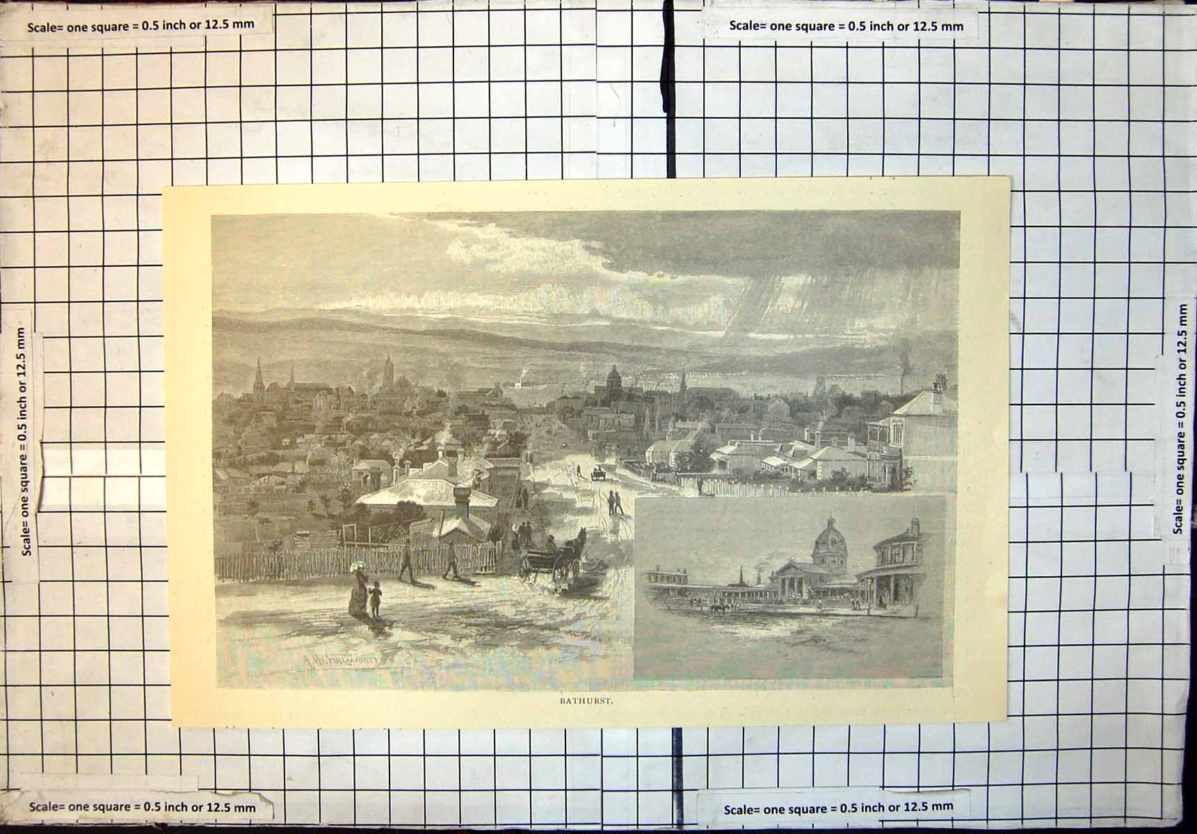 Original Old Antique Print Bathurst General View Town New South Wales 1886 19th