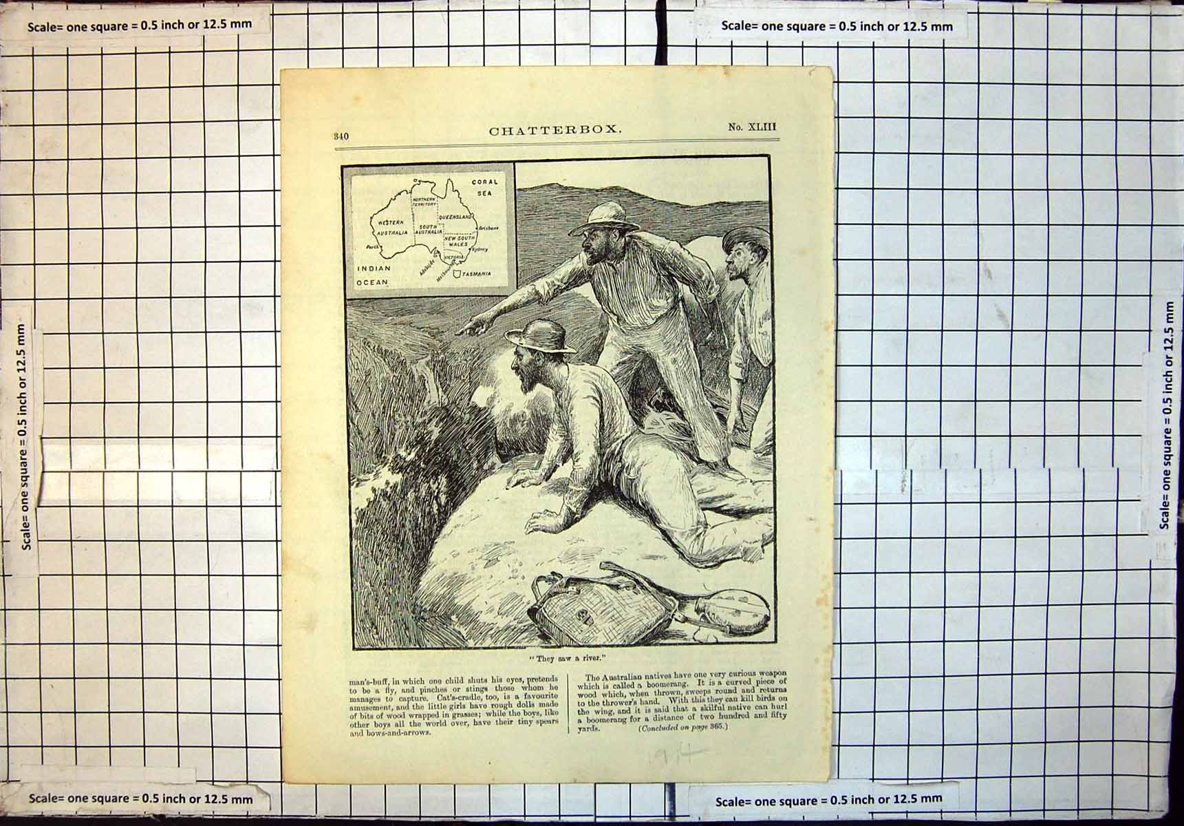 Old Antique Print They Saw A River Natives Rock Discover River Australia