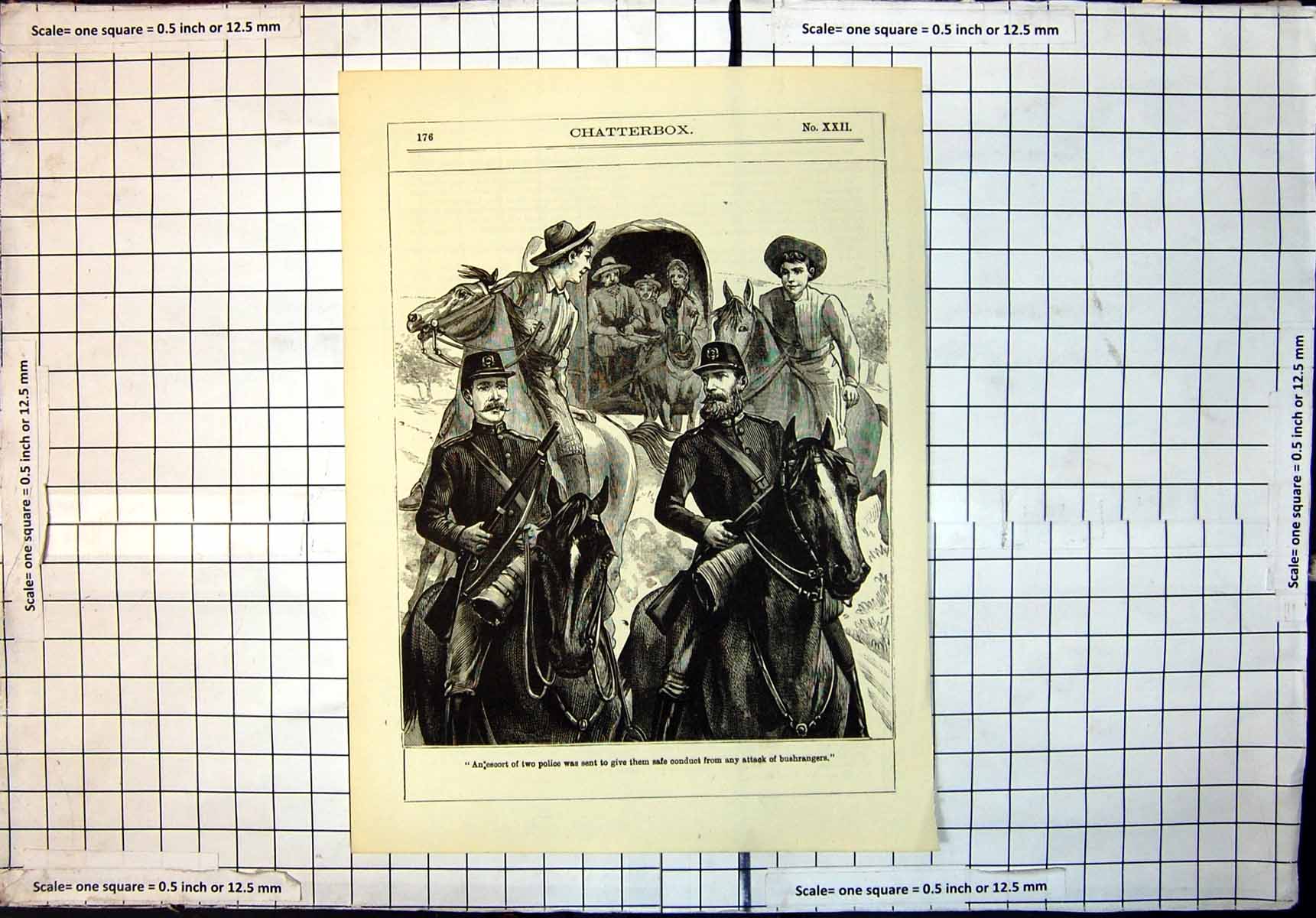 Antique Old Print Escort Two Police Sent Safety Travellers Attack Bushrangers