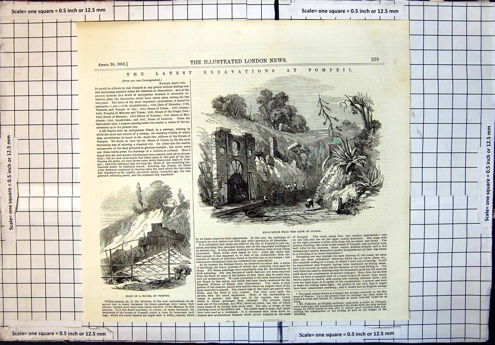 Original Old Antique Print Latest Excavations Pompeii Rohouse Gate Stabia 1853