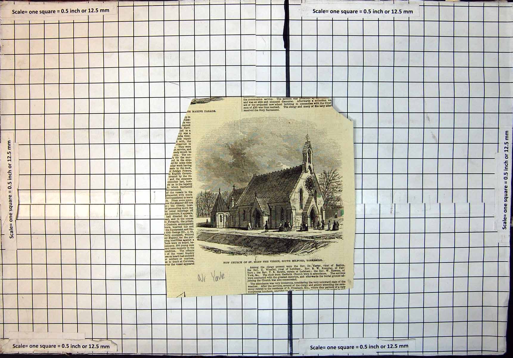 Old Antique Print New Church St Mary The Virgin South Milford Yorkshire