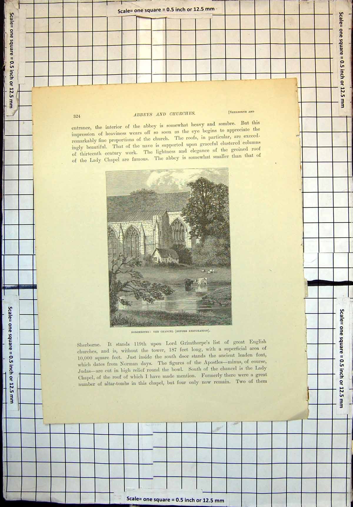 Original Old Antique Print Dorchester The Chancel Before Restoration