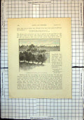 Original Old Antique Print Dorchester With Abbey From Little Wittenham