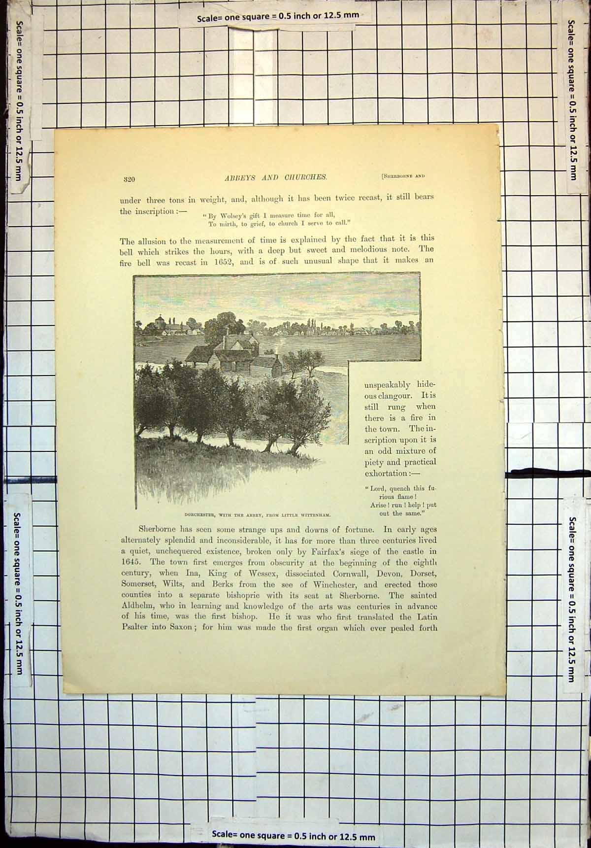 Original Old Antique Print Dorchester With Abbey From Little Wittenham
