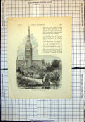 Original Old Antique Print Salisbury Cathedral Exterior From North West