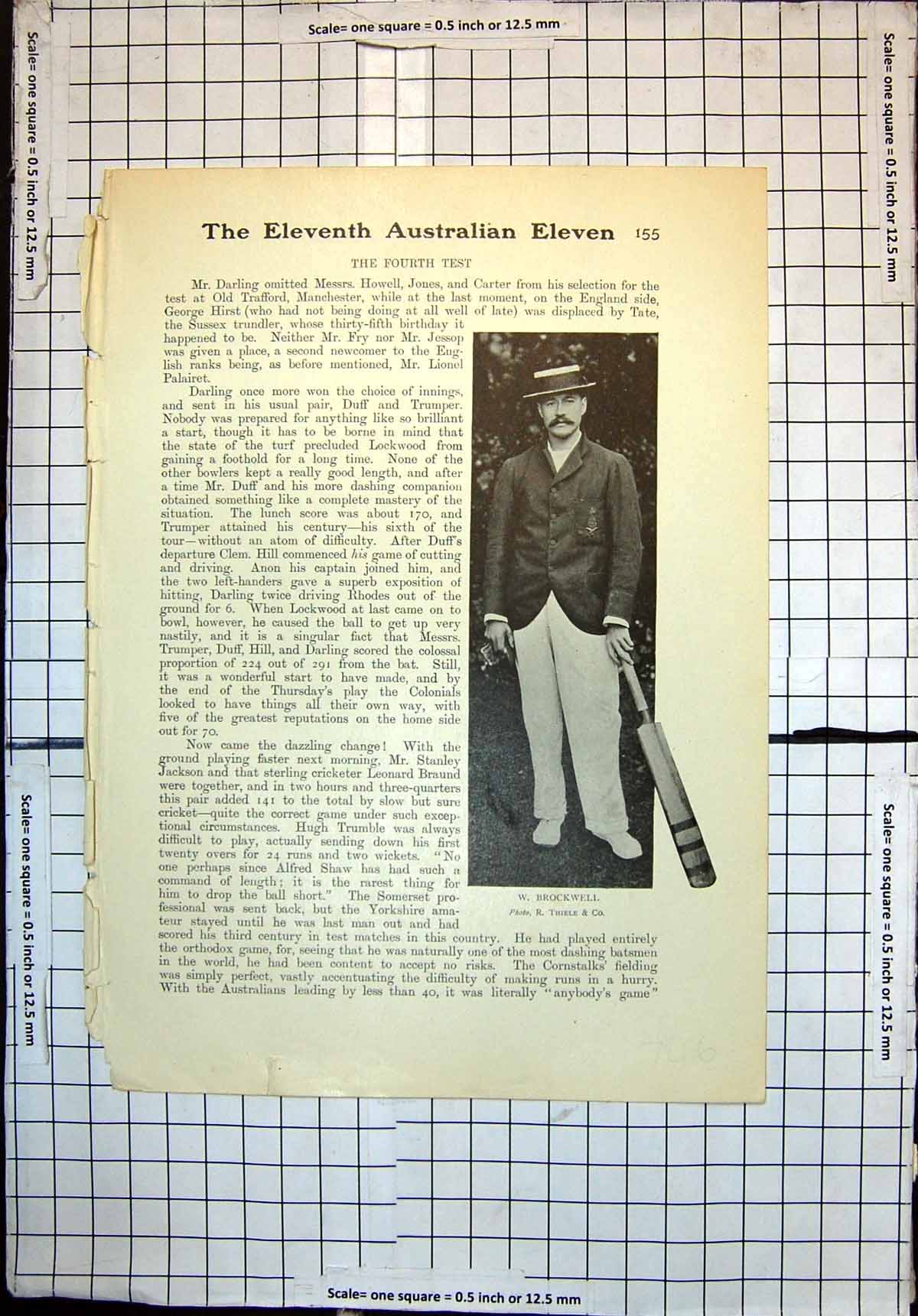 Original Old Antique Print Eleventh Australian Eleven W Brockwell