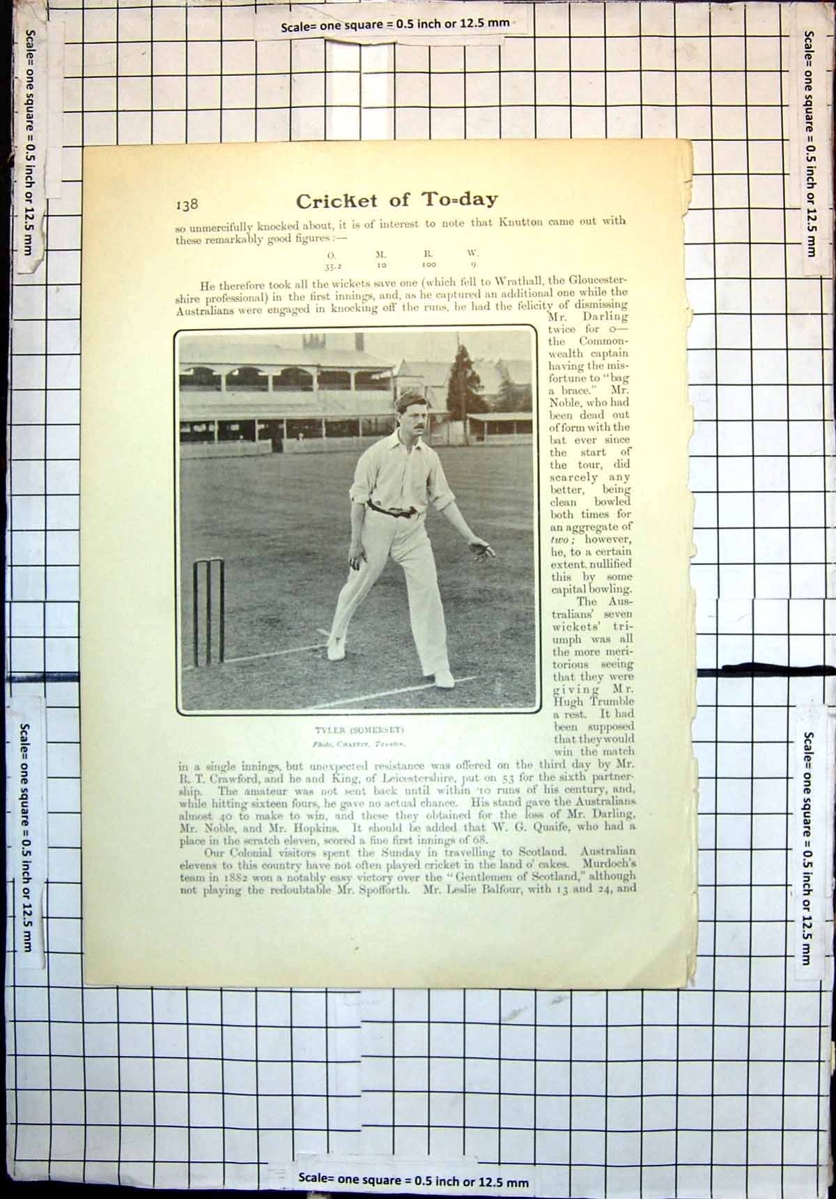 Original Old Antique Print Cricket Tyler Somerset